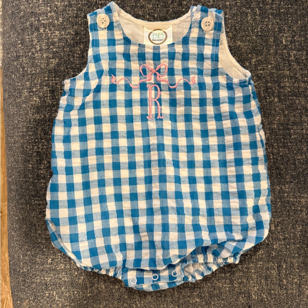 Blue and White Checkered Baby Romper
